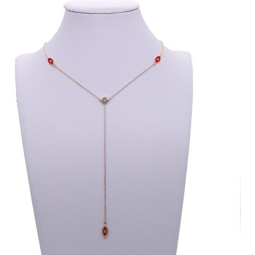 Fashion 925 sterling silver Y long necklace with red enamel eye charm necklace for women wedding sexy necklace jewelry