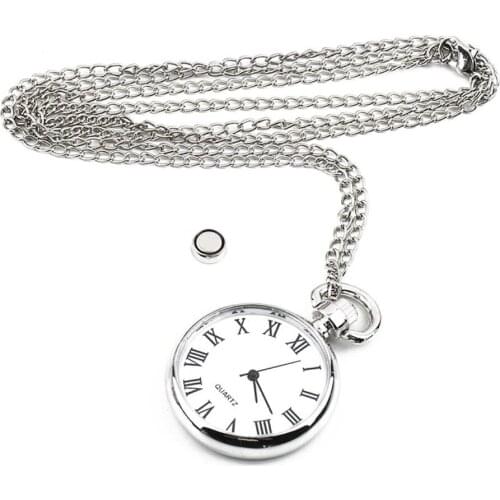 Fashion Quartz Pocket & Fob Watches Vintage Long Link Chain Necklace Silver Round Pendant Antique Style