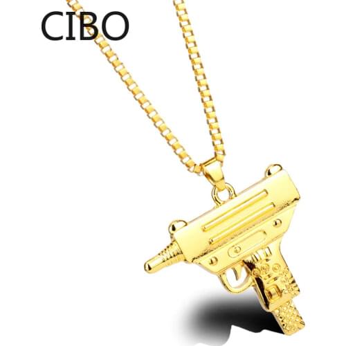 2019 New PUBG Game UZI GUN Shape Pendant Necklace Men Hip Hop Jewelry Style Metal Chain Men Necklaces Gothic