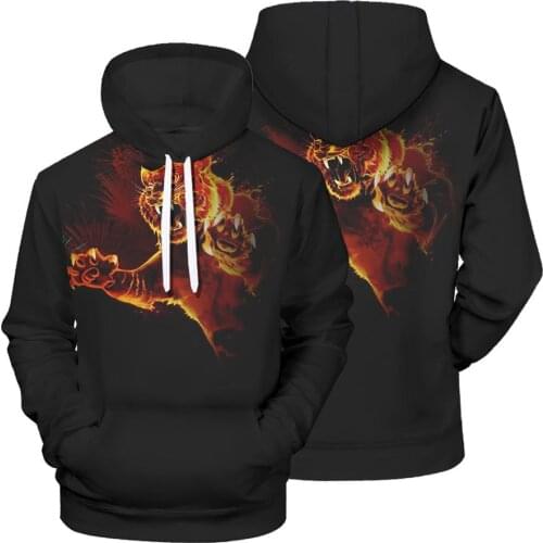 Mens Realistic Animal Tiger Printed 3D Hooded Sweater Comfortable Fashion Pullover Casual Pullover Couple Style