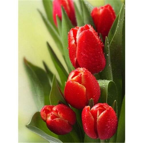 Tulips Flower DIY Cross Stitch 11CT Embroidery Kits Needlework Craft Set Printed Canvas Cotton Thread Home Decoration Sale