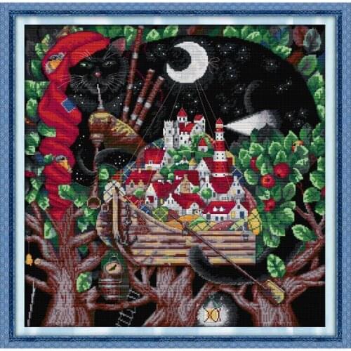 Cross Stitch Kit Patterns Flute In The Night Embroidery Needlework 11CT 14CT Print Counted Thread Fabric Stamped Home Decoration