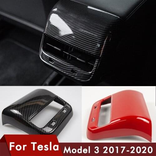 TEY 2021 Model3 Car Carbon Fiber ABS Rear Air Vent Outlet Cover Trim For Tesla Model 3 Accessories Interior Model Y Three New