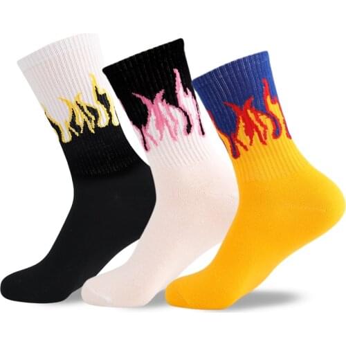 New Harajuku Style Flame Tube Cotton Socks Street Hip-Hop Skateboard Men Women Thicken Sports Socks Trendy Skateboard Socks