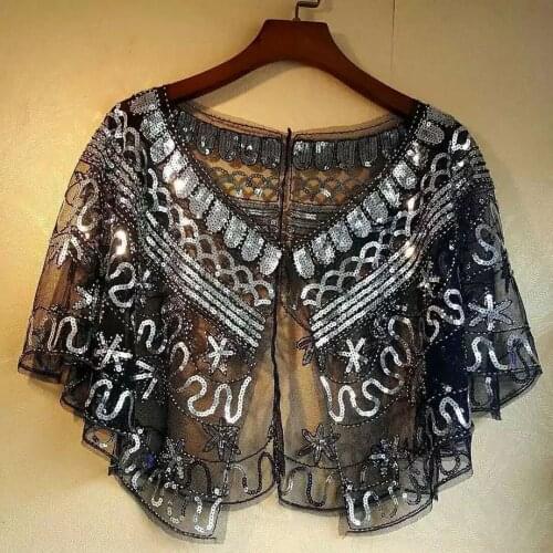 New Womens 1920s Wedding Wrap Bridal Shawl Gatsby Evening Bolero Flapper Cape Dress Sequin Beading Heavy Industry 9130