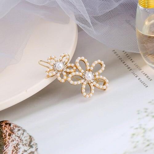 Hairbands Alloy Imitation Pearl Gold Color Barrettes Flowers OL Trendy Jewelry Hairpins For Women 2021 New Jewelry
