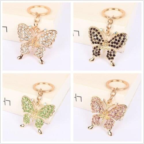 Mixed Color Butterfly Pendant Charm Rhinestone Crystal Purse Bag Keyring Key Chain Accessories Wedding Party Lover Gift