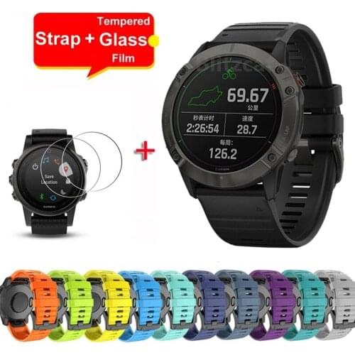 3 in 1 Sport Silicone Watchband Wriststrap for Garmin Fenix 6X 6 Pro 5X 5 Plus Easy Fit Quick With Screen Protector wirstband