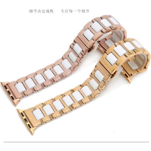 Ceramic mix stainless steel butterfly bukle for Apple Watch strap Series 6 5 4 40mm 44mm for iwatch SE 3 2 1 wristband