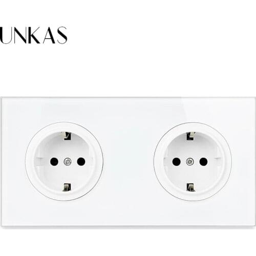 UNKAS Crystal Tempered Pure Glass Panel 16A Double EU Standard Wall Power Socket Outlet Grounded With Child Protective Lock