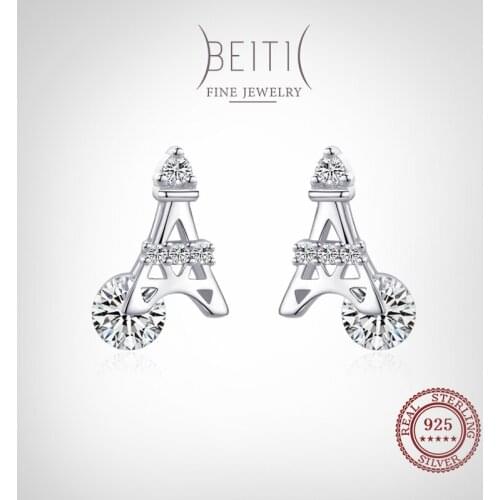 Beitil Exquisite Iron Tower Real 925 Sterling Silver Clear Zircon Stud Earrings For Women Girls Party Accessories Jewelry