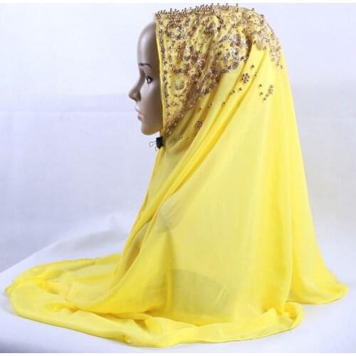 New Arrival Premium Bubble Chiffon Scarf Summer Plain Glitter Muslim Hijabs Female Gold Pearl Islamic Turban Headscarf 170*70cm