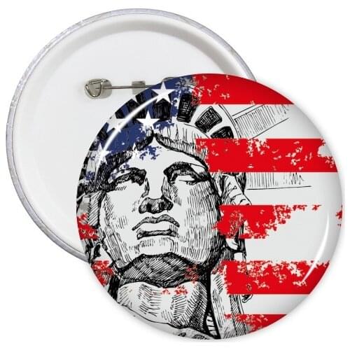 Statue Of Liberty America Flag Country City Round Pins Badge Button Clothing Decoration Gift 5pcs