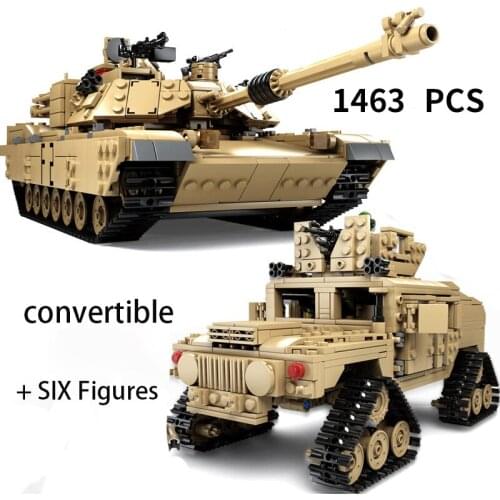 Military Vehicles SWAT Team Technical Tank M1A2 Model Building Blocks 1463PCS DIY Brick Toys World War 2 1 I Ii WW2 Panzer