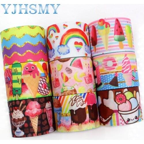 YJHSMY I-19411-953,38mm 5yards cartoon Ice cream Thermal transfer Printed grosgrain Ribbons,bow cap DIY accessories decorations