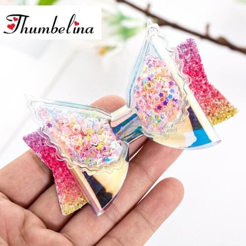 Thumbelina Transparent Wings Princess Hairgrips Glitter Hair Bows with Clip Dance Party Bow Hair Clip Girls Hair Accessories