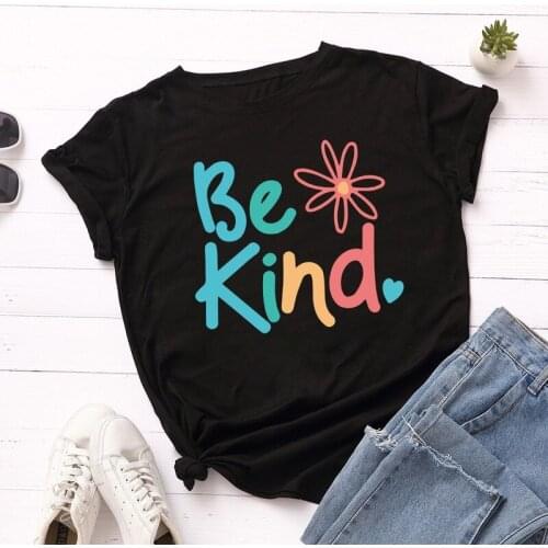 Plus Size S-5XL Colorful KIND Print 100%Cotton T Shirt Women Shirts O Neck Short Sleeve Summer TShirt Women T-Shirt Pink Top