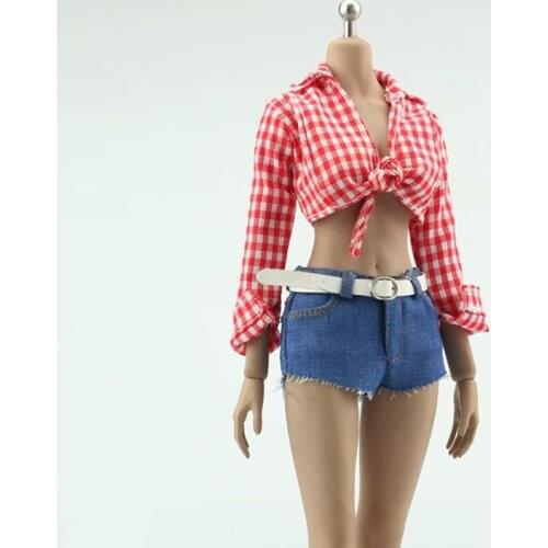 1/6 Scale Women Sexy Plaid Shirt Clothing Female Sexy Denim Shorts Clothes 12" Action Figure Body Doll Toys