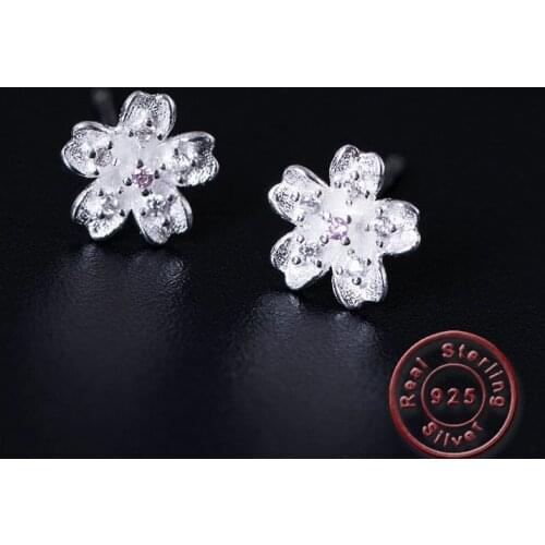 Amxiu 100% 925 Sterling Silver Earrings Flower Small Stud Earrings For Students Girls Daily Ears Piercings Accessories Bijoux