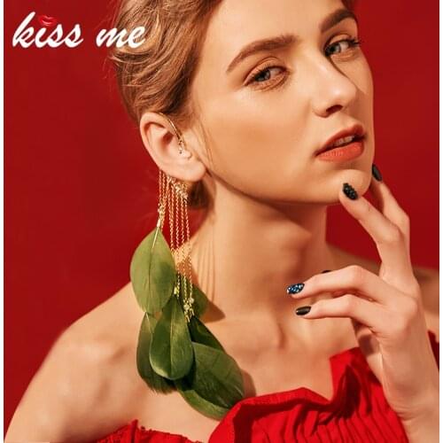 KISS ME 6 Colors Natural Feather Earrings Unique Single Long Alloy Chain Tassel Drop Earrings for Women Fashion Jewelry