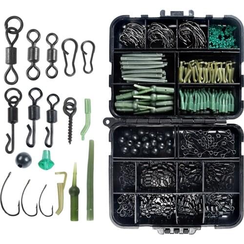 420pcs Box Carp Fishing Tackles Kits Anti Tangle Sleeves Jig Stopper Sea Fishing Copper Rolling Swivel Snap Hooks Screws Clips