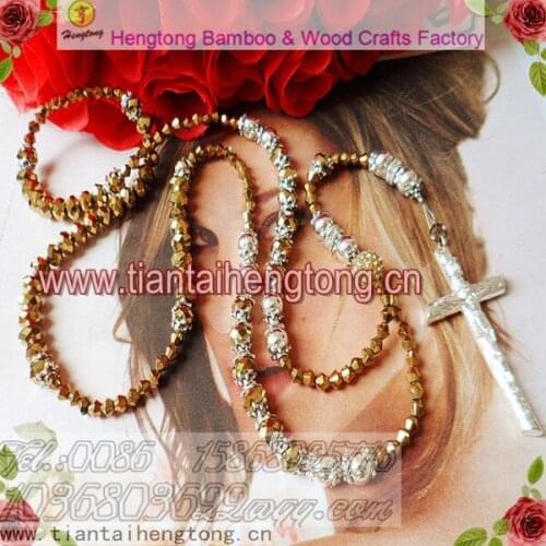 Free shipping 2pcs 8mm black blingbling crystal rosary necklace glass bead rosary necklace special offer