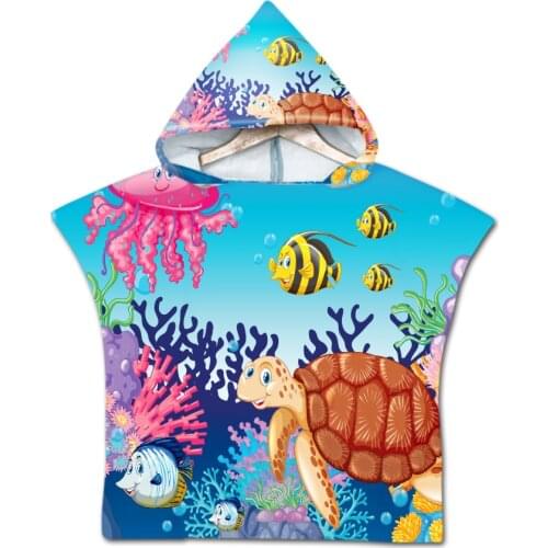 Free shipping Under the Sea Turtle Dolphin Whale Octopus Fish Hippo Baby Kids Hooded Pool Bath Swim Beach Poncho Towel Cape