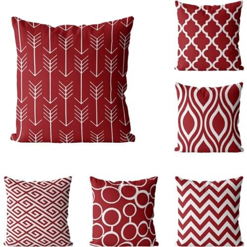 Red Color Simple Geometric Stripe Line Wave Decorative Throw Pillow Cover Home Living Room Sofa Chair Decorative Pillowcases