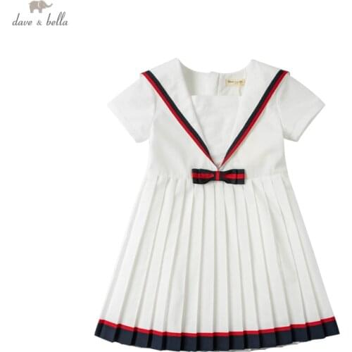 DKD18171 dave bella summer girls 5Y-13Y fashion bow striped draped dress children sweet dress kids infant lolita clothes