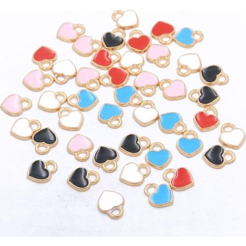 40PCS 8*10mm 5 Color Alloy Metal Drop Oil Heart Charms KC Gold Pendant For DIY Bracelet Necklace Jewelry Making