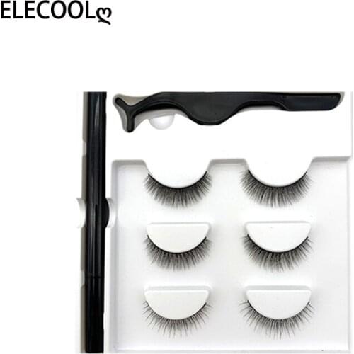 ELECOOL Magnetic Eyelashes 3D Mink Eyelashes Makeup Magnetic Lashes Eyeliner Tweezers Set Natural False Lashes Short Faux Cils