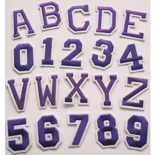 Purple Numbers 0-9 Fashion Embroidery Patches For Clothing Iron On Patch DIY Applique 26 Letters A-Z Clothes T-shirt Stickers