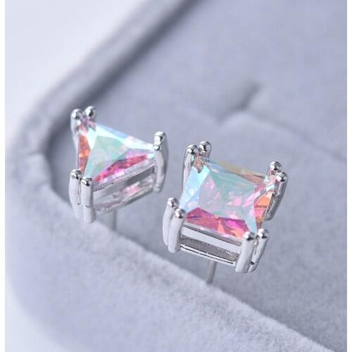 Korean Style Female Colorful Rainbow Stud Earrings Charm Zircon Wedding Earrings For Women Sterling Silver Earring Wholesale