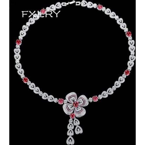 FXLRY High Quality Europe And America White Color AAA Cubic Zirconia Stone Pave Setting Flower Pendant Pendant Necklace For Wom