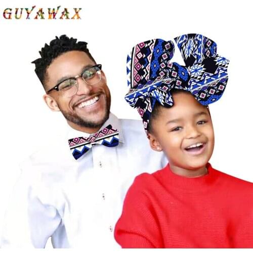 Turban Wax African Print Headwrap, African Print Bowtie,Daddy-Daughter Outfit Matching Accessories women bazin riche head scarf