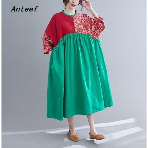 Plus size cotton linen vintage floral dresses for women casual loose long spring summer dress elegant clothes 2021 sundress