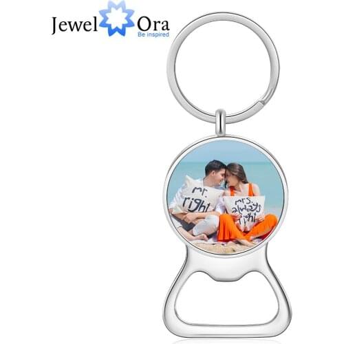 JewelOra Personalized Photo Keychains for Ladies Stainless Steel Custom Engraving Bottle Opener keychain Keyring Gifts for Men