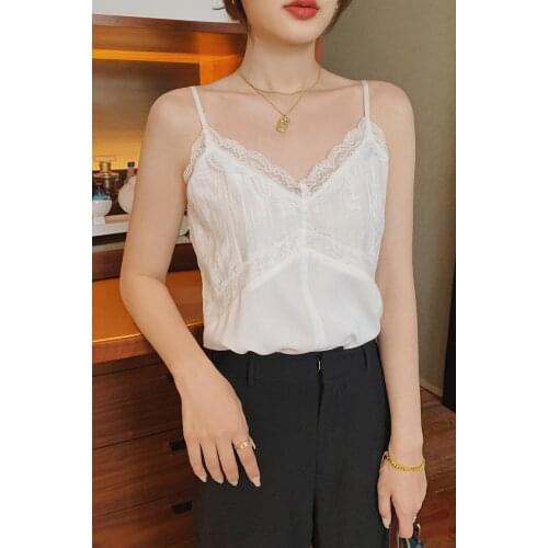 Summer The New sexy V-neck lace stitching Women Camis Tank Tops Female Sexy Strap Basic Tops Slim Sleeveless Camisole