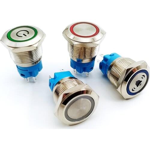 19mm Metal Button Switch Bell Instantaneous Locking Fixed Switch Power Switch Button LED Light 3V 6V 12V 24V 220V