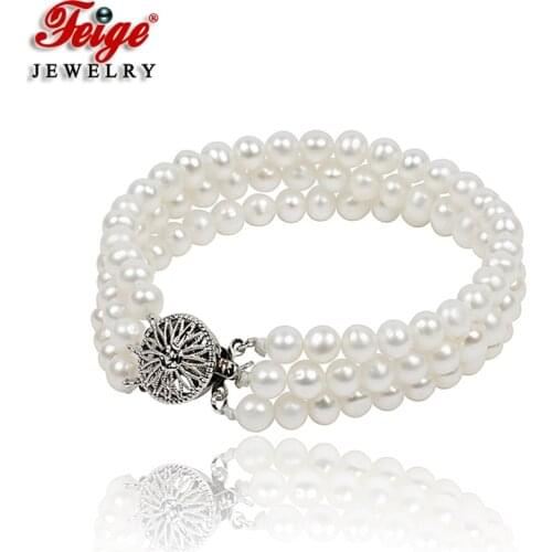 Multilayer Natural White Freshwater Pearl Strand Bracelet for Women Party Gifts Handmade Fashion Pearl Jewelry FEIGE