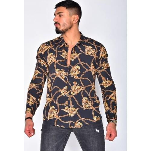 Europe and America Man Fashion Shirt New autumn Long-Sleeved Shirt Print Casual Brand Clothing Mens Slim Tops Street Wear