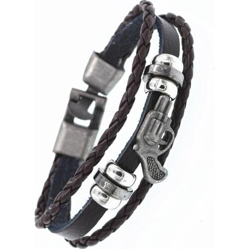DGW Hot Sale Men Gun PU Leather Bracelet With Vintage Clasp High Quality Jewelry For Men Pulseira