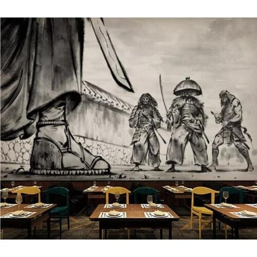Custom mural wallpaper 3D large mural new Chinese style hand-painted black and white warrior duel tooling background wall
