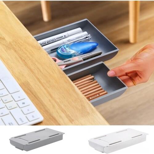Desk Organizer Self-Adhesive kitchen Drawer Organizer Wall-Mounted Under Table Push Pull Makeup Organizer Storage Box