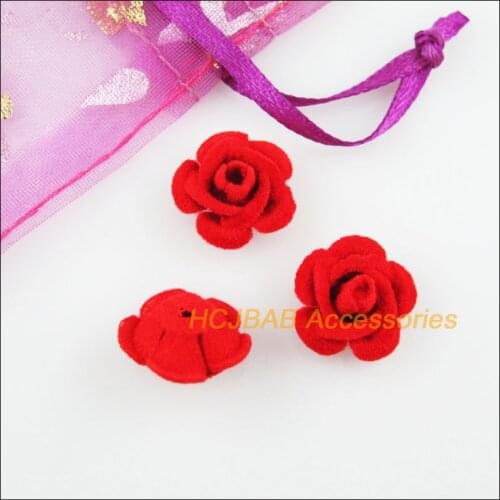 New 20Pcs Red Flocking Rose Flower Plant Wedding Spacer Beads Charms 16mm