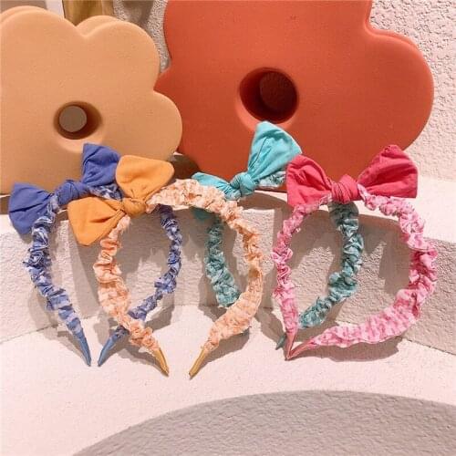 2021 New Korean Fashion Childrens Hair Accessories Sweet Girl Princess Simple Cute Fabric Bow Stripes Hairband Headdress