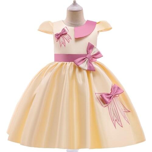 New Style Girl Short Wedding Party Dress Girl Satin Champagne Pink Ballgown Dress vestidos for 4-10 Y