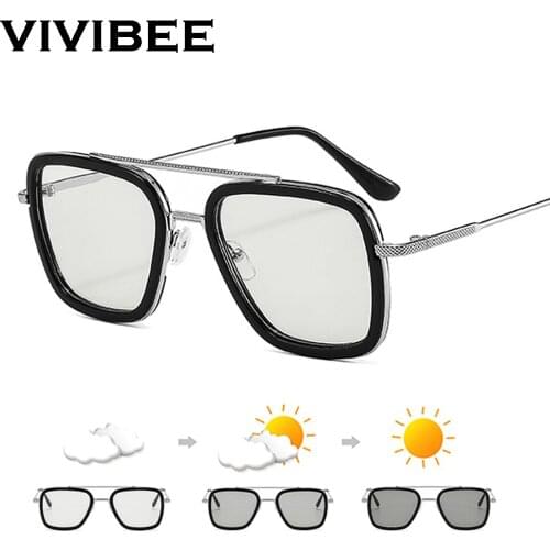 VIVIBEE Square Photochromic Glasses Men Anti Blue Light Blocking Eyeglasses Computer Ray Retro Women Tony Stark Eyewear