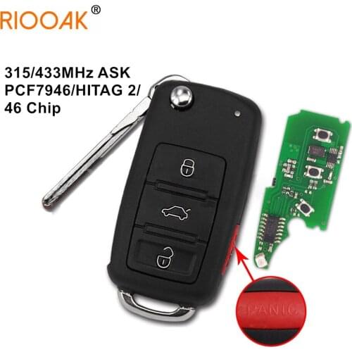 Remote Key fob 315MHz 433mhz 4 Buttons Car Accessories For VW Volkswagen Touare g 2002-2010 Phaeton PCF7946 CHIP 3D0959753AK