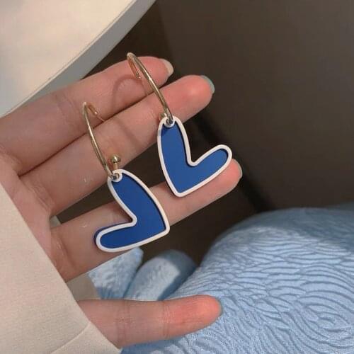 Color Contrast Heart Hoop Earrings Love Charm Dangle Ear Jewelry 2021 NEW Accessories Jewelry Party Wedding Brincos